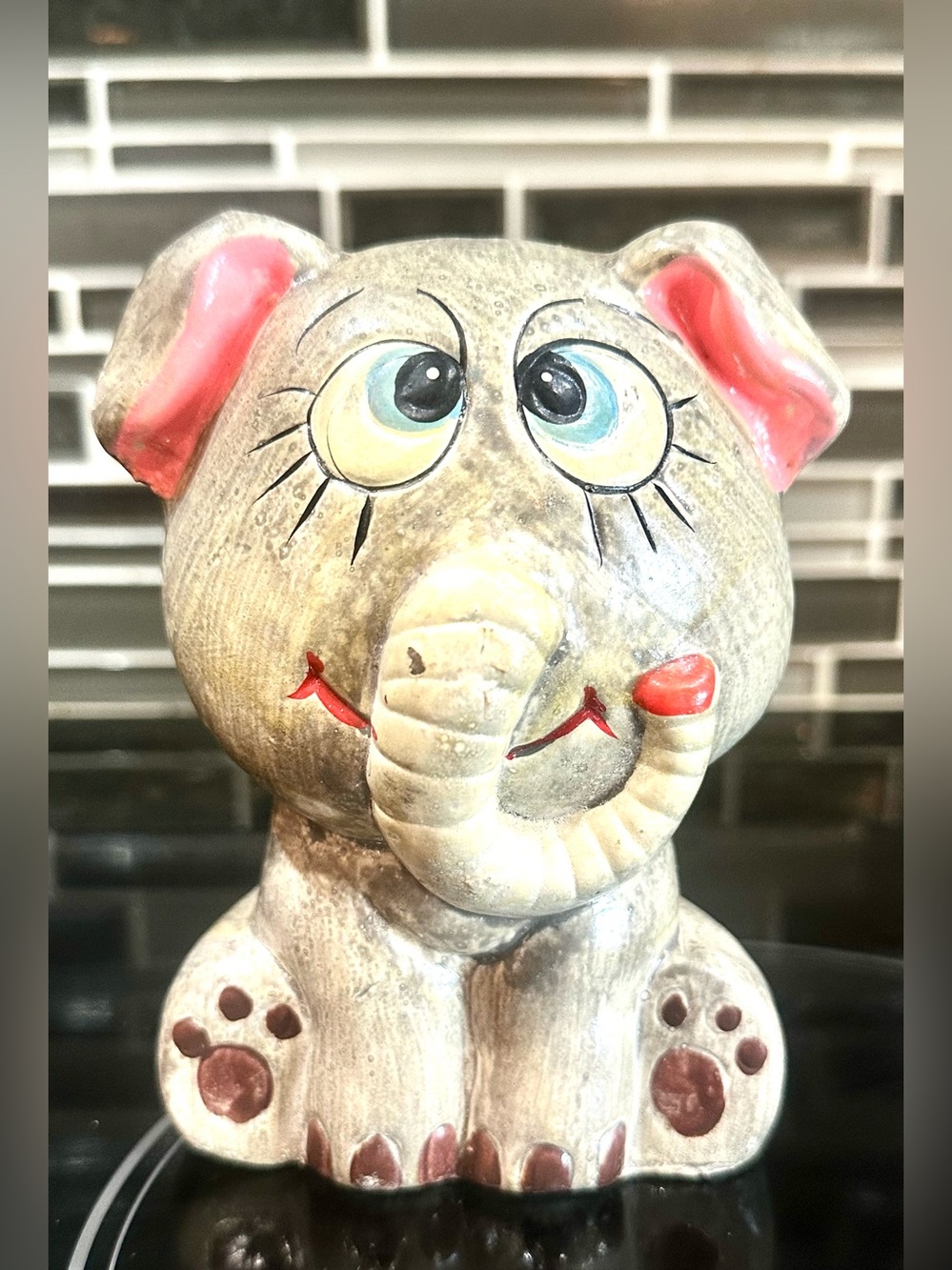 VTG Whimsical Ceramic Anthropomorphic Elephant Coin Bank